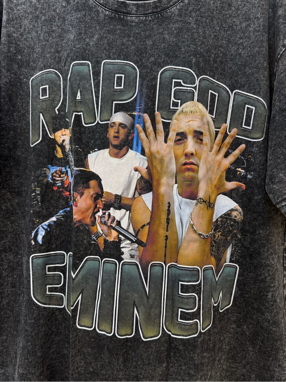 Vintage Black Acid-Wash 'Rap God' Eminem Graphic Tee - Picture 2 of 4